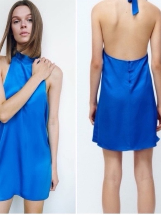 Dynamite Dresses & Skirts - Dynamite Electric Blue Satin Halter Backless Mini Dress